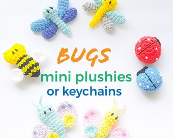 Dragonfly, Bee, Ladybug and Butterfly Mini crochet animals, Available as mini toys or keychains, Handmade small Gifts