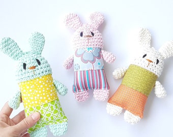 Bunny Rabbit Crochet Animal, Gift for Child, Cotton yarn and fabric, Available in different colors