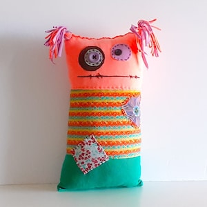 Upcycled Monster Plush, Handmade Decorative gift, Ugly doll, fabric scraps stuffed toy
