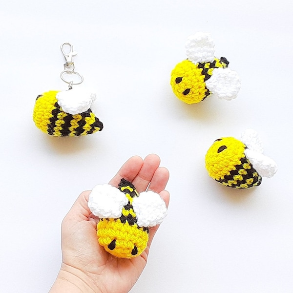 Bee tiny Stuffed Animal or Plush Keychain, Handmade Gift, Crochet mini plush, Honey Bee ornament