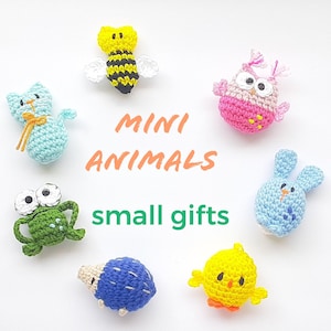 Crochet animals Mini plush toys, Small gifts, Cat, bee, bunny, owl, frog, hedgehog, bird, Price per unit