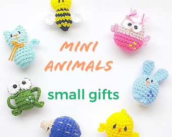 Crochet animals Mini plush toys, Small gifts, Cat, bee, bunny, owl, frog, hedgehog, bird