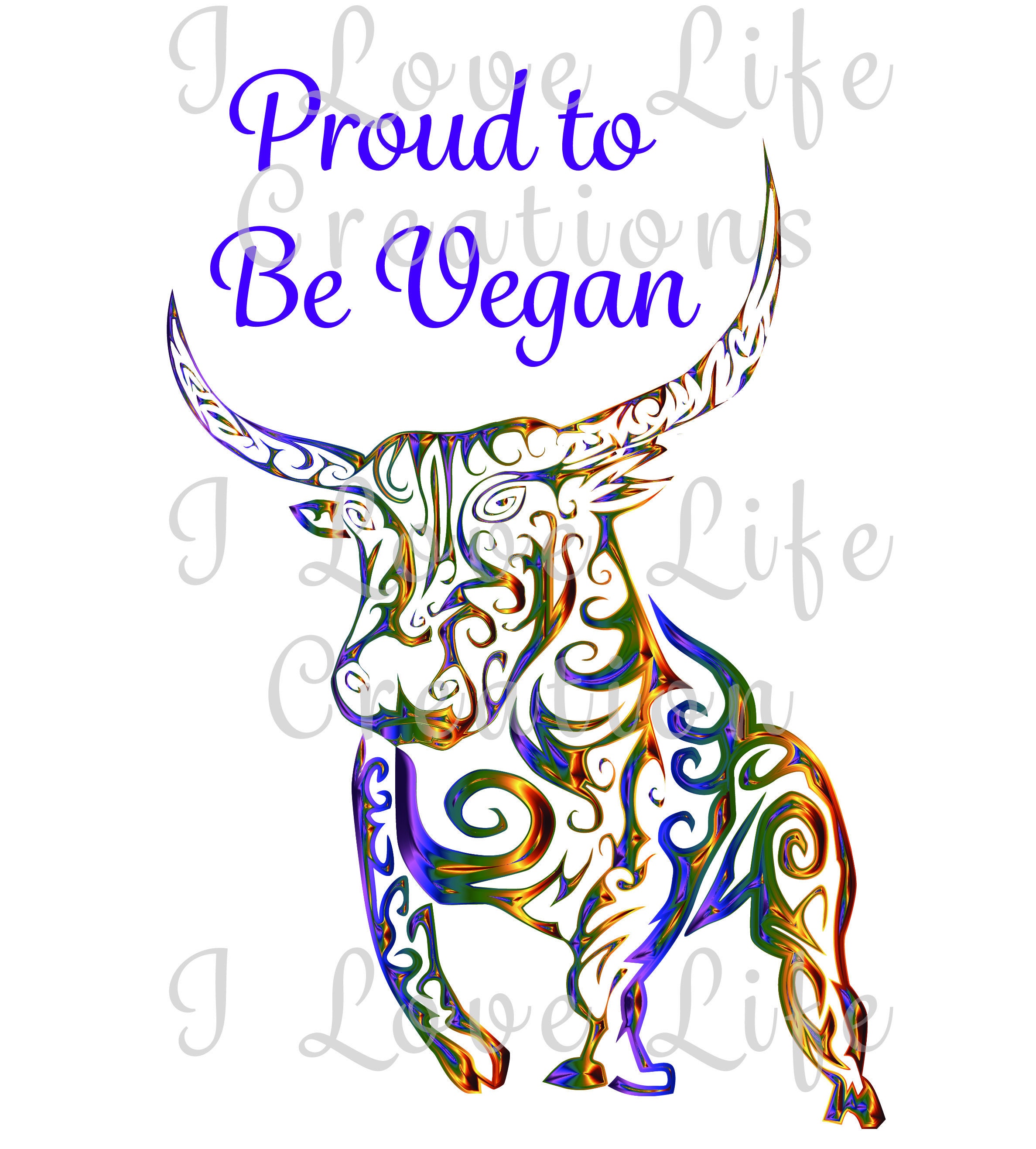Digital Download Proud to Be Vegan w colorful bull image