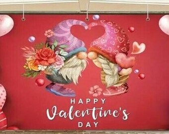 Valentine's Day Gnome Garage Door Banner: 6x13ft Backdrop Decoration