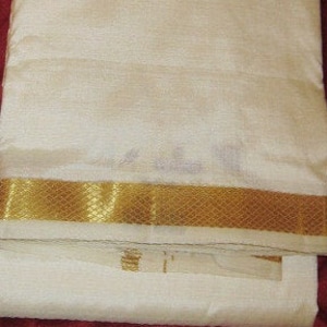 Pure Silk Handloom Wedding Dhoti - Cream Sandal