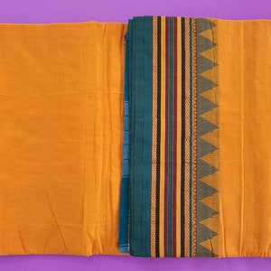 SALE -Art silk- Cotton 9 Yard Saree with Jari double sided border, Perfect for Madisaar. Very Authentic and Grand Looking !!