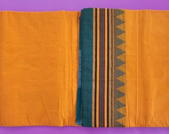 Art Silk Cotton Saree: Golden Jari Border, Madisaar Style (9.2 Meter)
