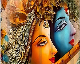 Radha Krishna God Print Curtain: Temple Home Decor (5x4-Feet)