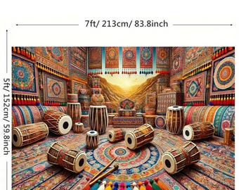 Musical Instrument Backdrop: Diwali Pooja Decoration (5x7 ft)