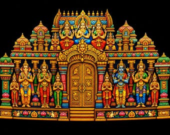 Temple Pillars Backdrop Cloth: Traditional Pooja, Festival Decoration (130x150cm/51.1x59in)