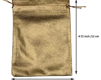 Gold Foil Drawstring Gift Bags: 25 Shiny Wedding Favor Pouches (3.75x4.72 inches)