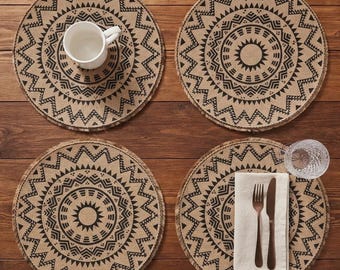 4pcs - Designer mat, Rangoli, wall décor, dinning table mat with Natural Jute