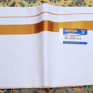 SALE!! Free size Premium Dhoti with 1/2 and 1.25 Inch Golden Border or Dhoti with Angavastram