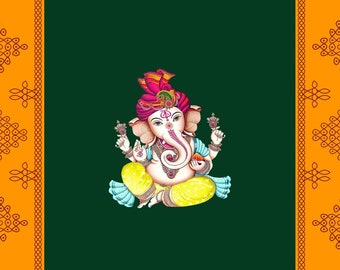 Bala Ganesh Backdrop: Mugu Design, Pooja Decoration, 5x8 ft