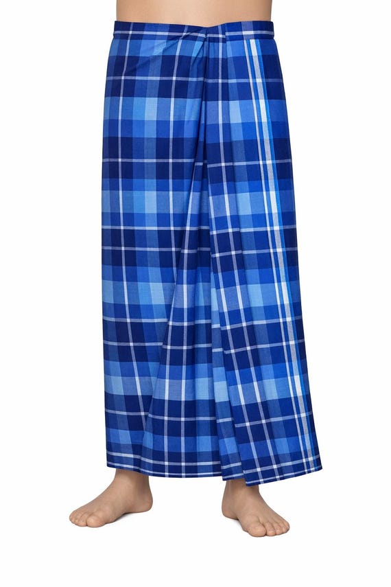 men night dress cotton Men's Cotton Flannel Nightshirt - Blue Stripe
