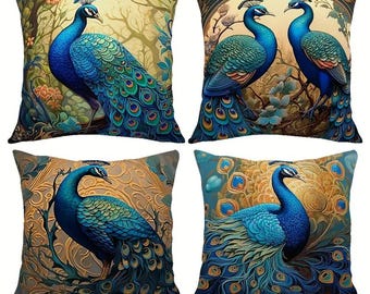 Floral Throw Pillow Covers - Polyester Cushion, Set of 4