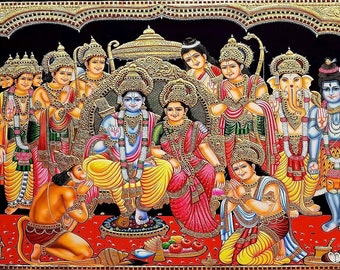 Ramar Pattabishekam Tanjore Style Backdrop - Festival Decor (5x8 ft)