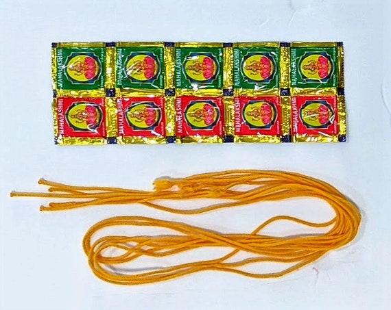 50% Sale -Mahalakshmi Manjal Kumkum Packet set, Haldi Kumkum set, Sacred  Yellow Thread Combo ( 5 set in a pack)