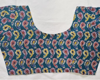 Paisley Cotton Saree Blouse: Bollywood Crop Top (Fits 36/38 inches)