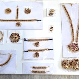 10-Piece Kemp Bharatanatyam Jewelry Set – Traditional Temple Elegance