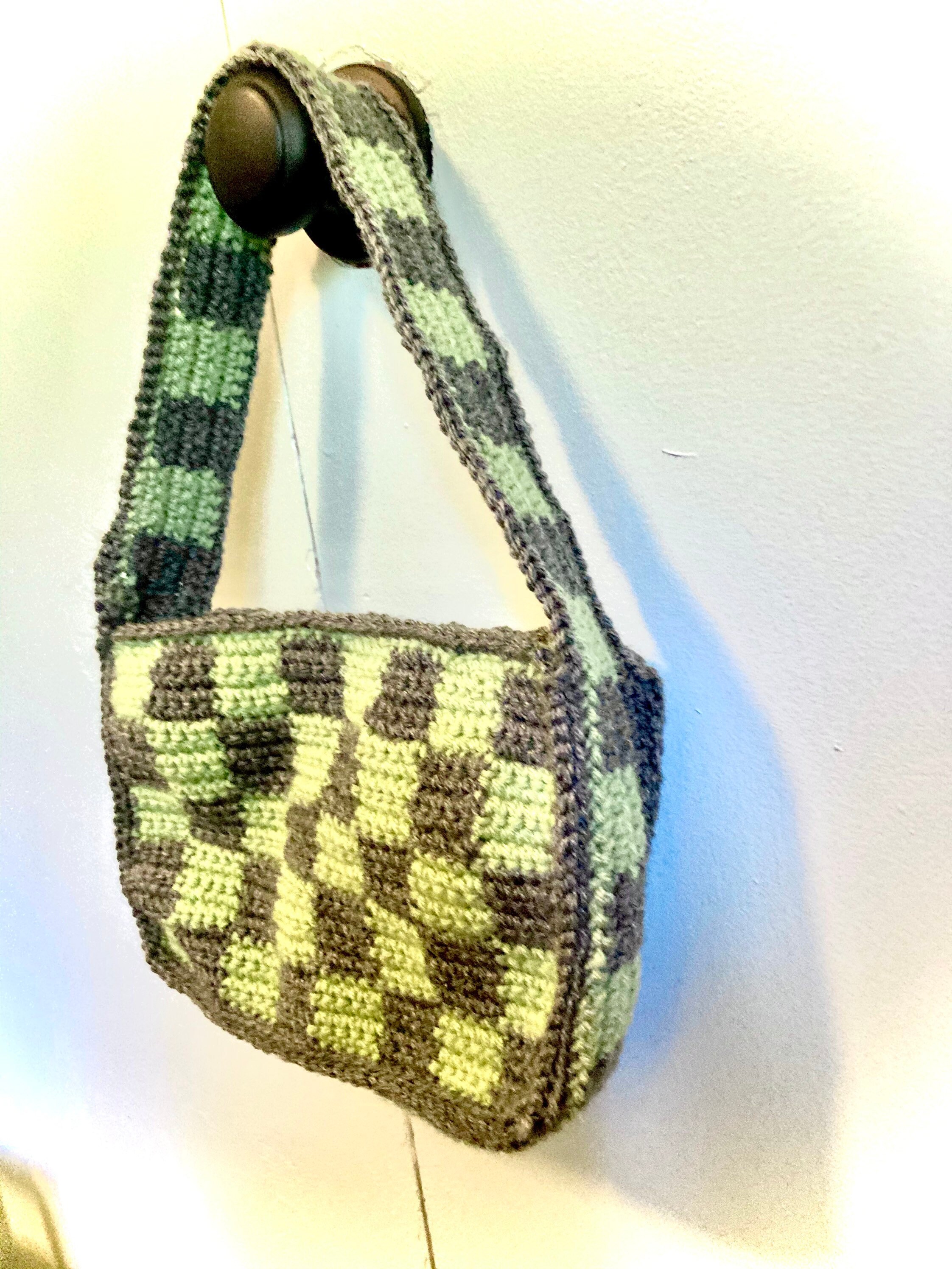 Crochet checkered shoulder bag Etsy