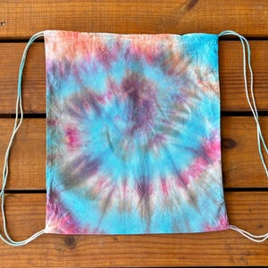 Earthy Swirl Drawstring Bag, Tie Dye Bag, Hand Tie Dyed Drawstring Bag, Blue Tie Dyed Bag, Red Tie Dyed Bag, Drawstring Bag