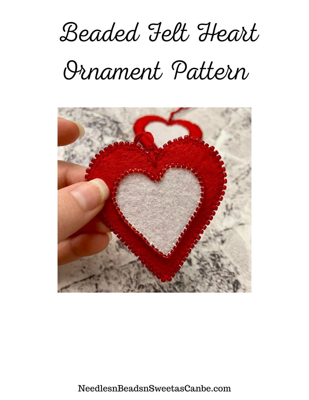 Beaded Felt Heart Ornament PDF Pattern Felt Heart Pattern Etsy