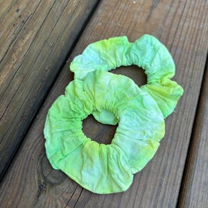 Green Limeade Tie Dye Scrunchies, 2-Pack Handmade Cotton Hair Ties, Boho Hair Accessories, Gift for Her, Multicolor Scrunchie Set
