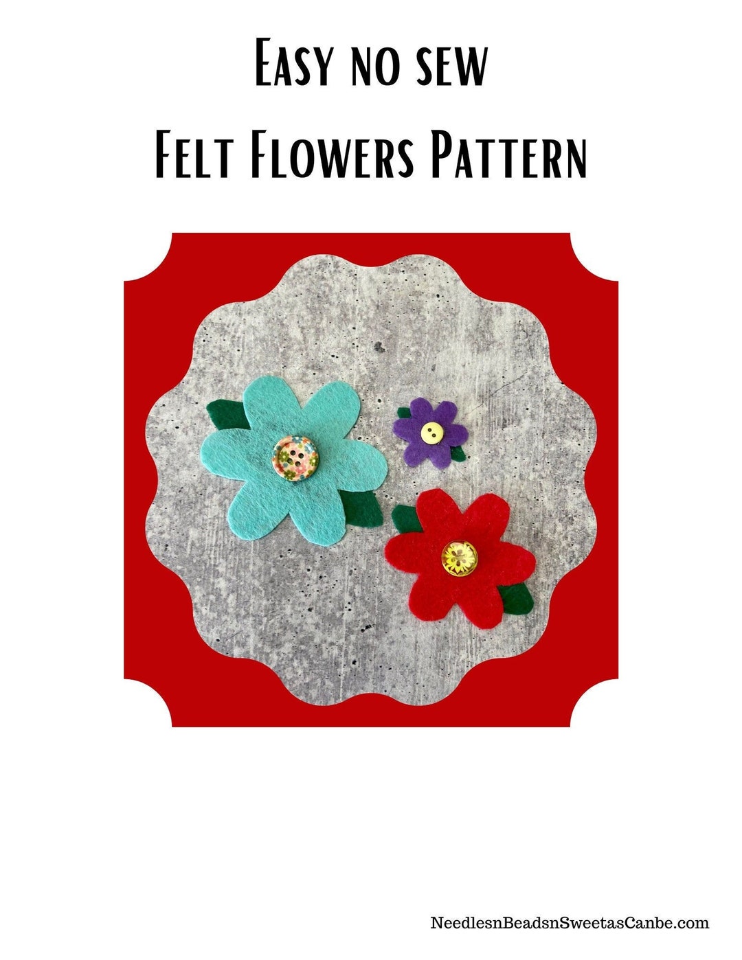 Easy No Sew Felt Flowers PDF Pattern, No Sew Flowers Pattern, Felt