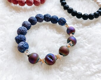 Purple Galaxy-Themed Lava Rock Diffuser Bracelet, Agate Stones, Diffuser, Essential Oils, Bohemian