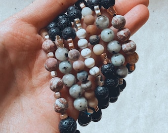 Semi-Precious Stone & Lava Rock Diffuser Armband, Etherische Oliën, Diffusers, Boho Style, Handgemaakte Armband