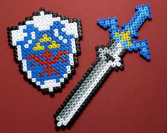 Zelda Hylian Shield & Master Sword Fuse Bead Hylian Shield Master Sword Nintendo SNES Retro with Magnets