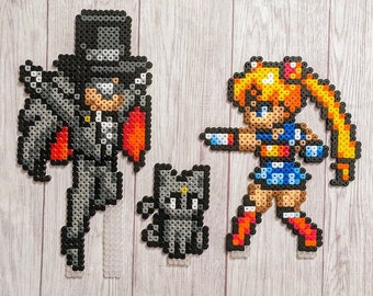 Sailor Moon: Another Story - Characters from Perler Beads, Nintendo, Pretty Soldier, SNES, HAMA, Chibimoon, Luna, Perler