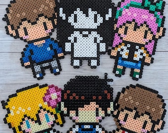 Omori (REAL) Characters from Perler Beads, Perler Videogames, Audrey, Kel, Hero, Sunny, Basil, Mari, Hama, Artkal, Steam