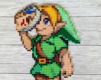 Link (Zelda - Majora's Mask) made of iron beads, Perler, Hama, Artkal, Nintendo, N64, Majora's Mask, Ocarina of Time, Young Link