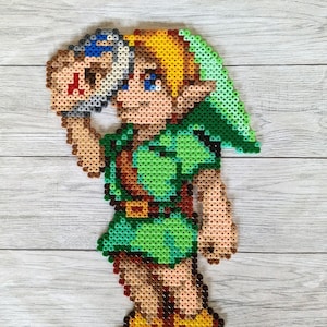 Link (Zelda - Majora&#39;s Mask) made of iron beads, Perler, Hama, Artkal, Nintendo, N64, Majora&#39;s Mask, Ocarina of Time, Young Link