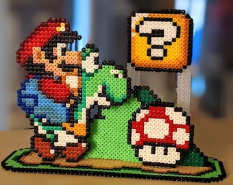 Super Mario World Fuse Bead Diorama Perler Mushroom Yoshi 3D Hama Artkal Super Nintendo SNES Geek Nerd