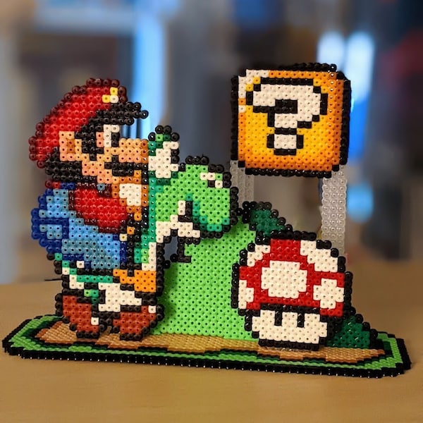 Super Mario World fusible perle Diorama Perler champignon Yoshi 3D Hama Artkal Super Nintendo SNES Geek Nerd