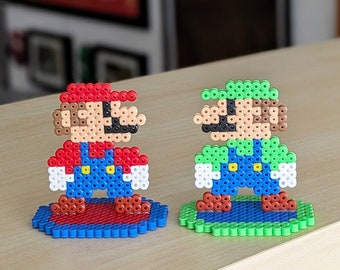 Super Mario Luigi 8bit Made From Iron Beads, Perler, Bit, Mario