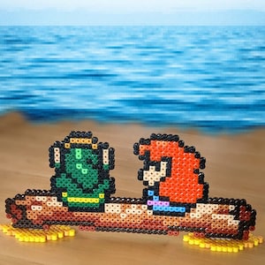 Link & Marin from Fuse Beads, Legend of Zelda, Link&#39;s Awakening, Perler Videogames, Hama, Artkal, Geek, Nerd, Display, Gameboy