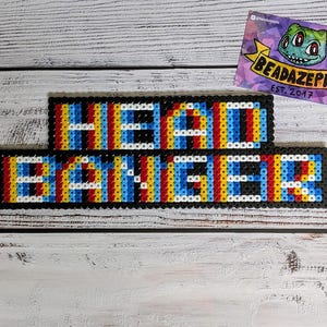 HEADBANGER made of iron-on beads, Perler, Metal, Kandi, Head Banger, Trippy, Beads, Retro