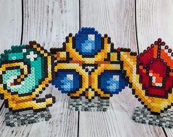 Spiritual Stones (Zelda - Ocarina of Time) made of iron-on beads, beads, Perler, Nintendo, magnets, magnets, stand-up, stand, stones, N64 OoT