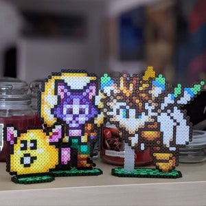 Secret of Mana characters made of iron beads, Lufti / Flammi, Pogopuschel / Rabite, Neko / Wucherkater, Nintendo, SNES with magnets with stands