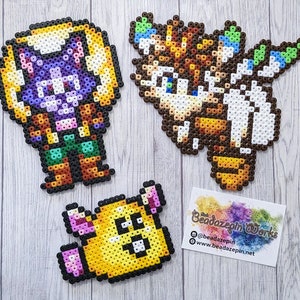 Secret of Mana characters made of iron-on beads, Lufti / Flammi, Pogopuschel / Rabite, Neko / Wucherkater, Nintendo, SNES with magnets