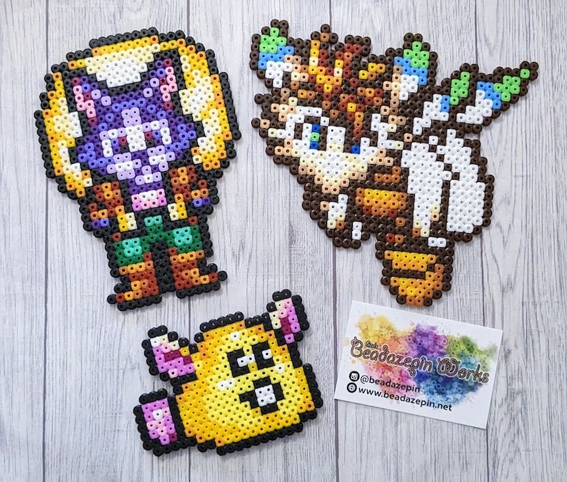 Secret of Mana characters made of iron beads, Lufti / Flammi, Pogopuschel / Rabite, Neko / Wucherkater, Nintendo, SNES with magnets image 1