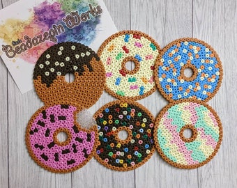 Donut coasters made of beads, donuts, cute, beads, beverage coasters, cup coasters