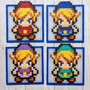 Zelda coasters made of iron-on beads, Beads, Four Swords, Link, cup coasters, glass coasters, Perler, Nintendo