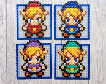 Zelda Coasters made of Beads, Four Swords, Link, Cup Coasters, Glass Coasters, Perler, Nintendo