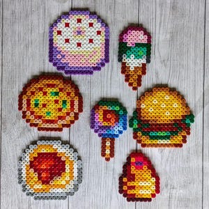 Stardew Valley Food / Food / Dishes / Meals made from perler beads, Perler, Magnets, Cooking, Beads Dishes Magnet Fridge Burger Pizza