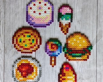 Stardew Valley Food / Food / Dishes / Meals made from perler beads, Perler, Magnets, Cooking, Beads Dishes Magnet Fridge Burger Pizza